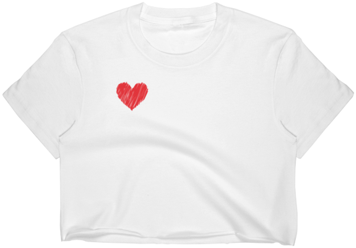 White Crop Top With Red Heart Design