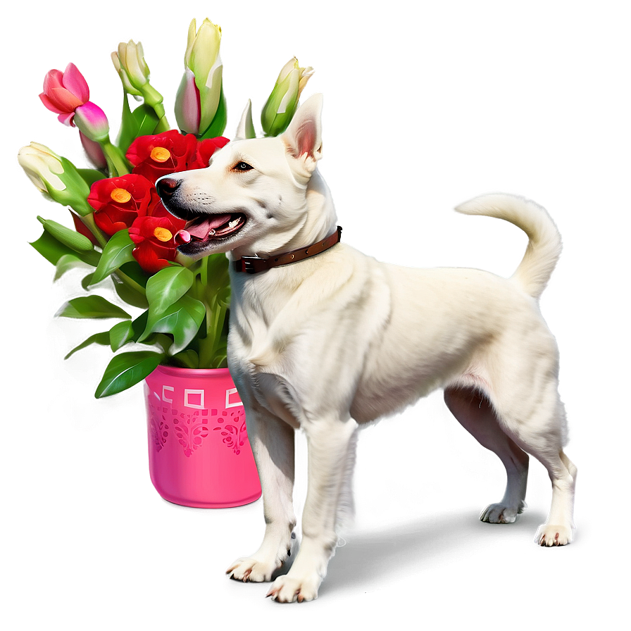 White Dog With Flowers Png Wwp