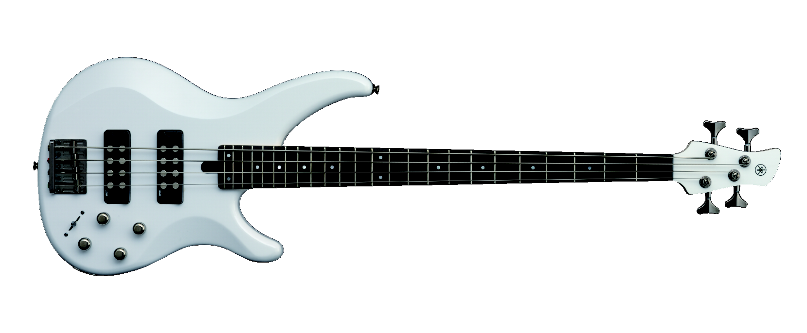 White Electric Bass Guitar Black Background