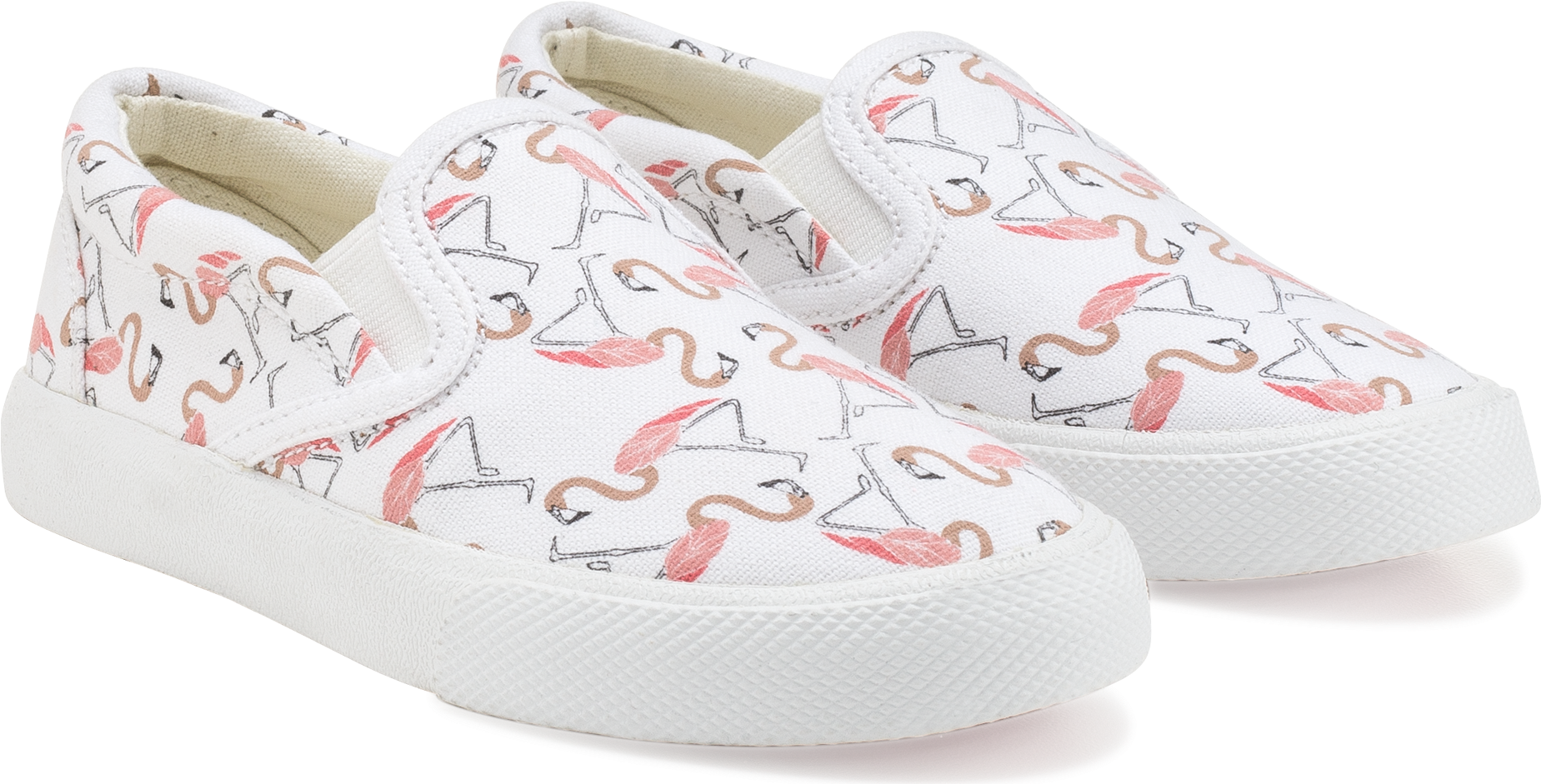 White Flamingo Print Slip On Sneakers