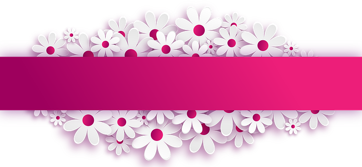 White Floral Bannerwith Pink Stripe