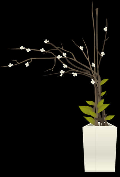 White Flower Branch In Pot