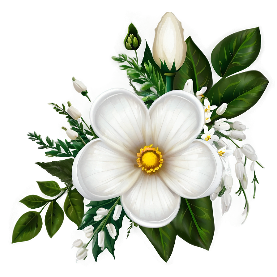 White Flowers Bouquet Png Mky55