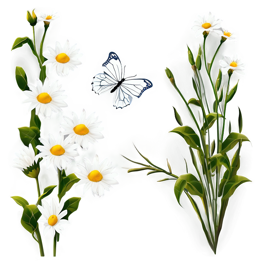 White Flowers With Butterflies Png 54