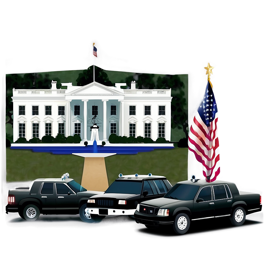 White House With Presidential Motorcade Png 06252024