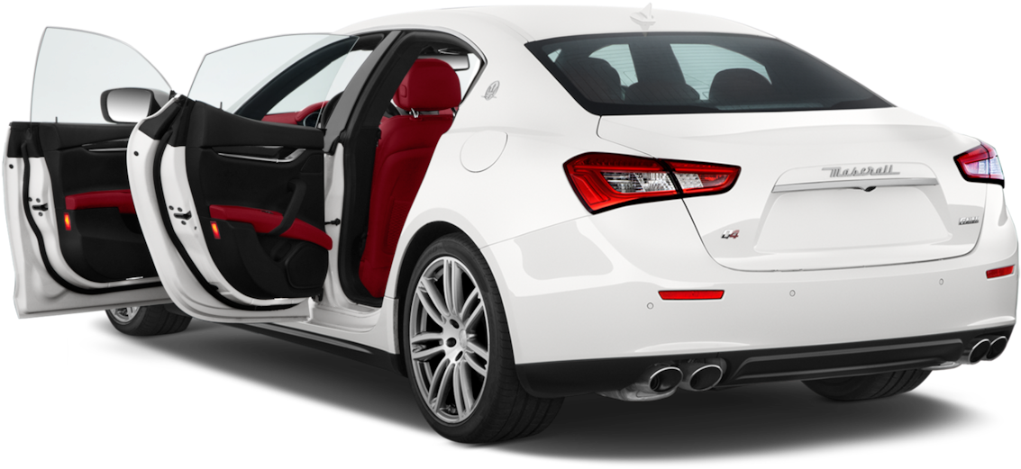 White Maserati Ghibli Rear View Open Doors