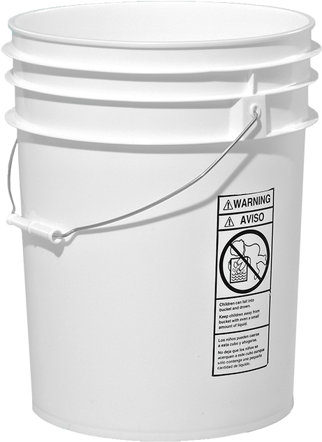 White Plastic Bucket With Warning Label