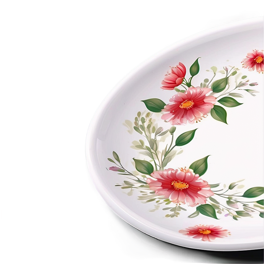 White Plate With Floral Design Png Urj