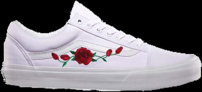 White Sneakerwith Red Rose Embroidery