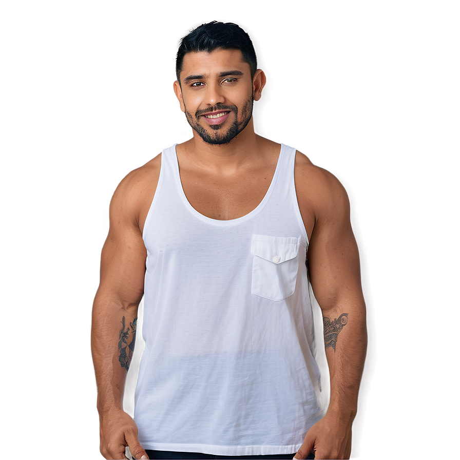 White Tank Top With Pocket Detail Png 29