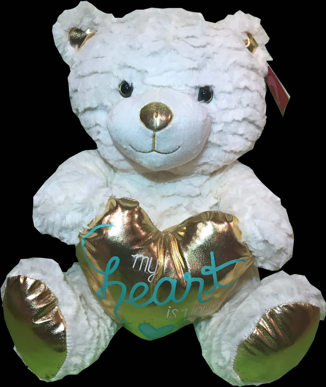 White Teddy Bear Golden Heart