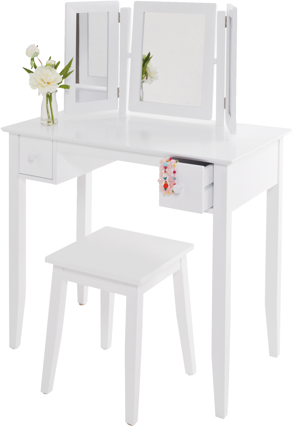 White Vanity Setwith Stooland Mirror