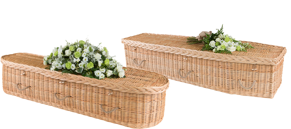 Wicker Coffinswith Floral Arrangements