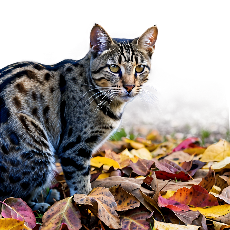 Wildcat In Autumn Leaves Png Xvu