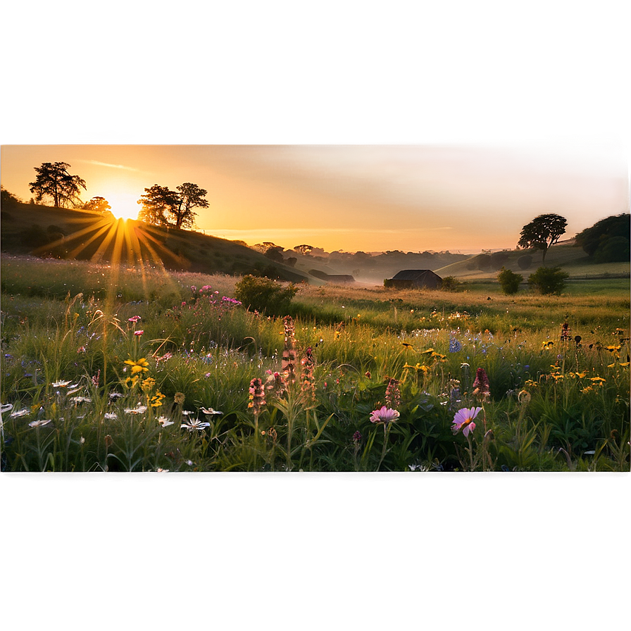 Wildflower Meadow At Sunrise Landscape Png Jng15