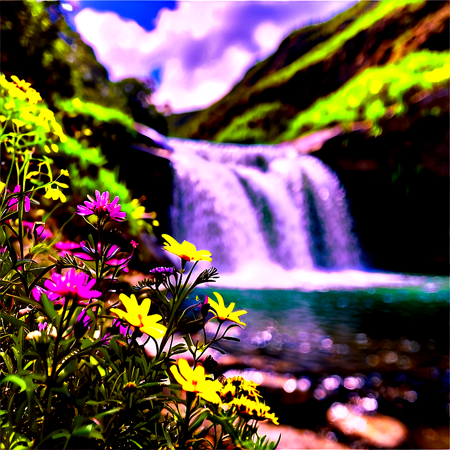 Wildflowers By Waterfall Png 90