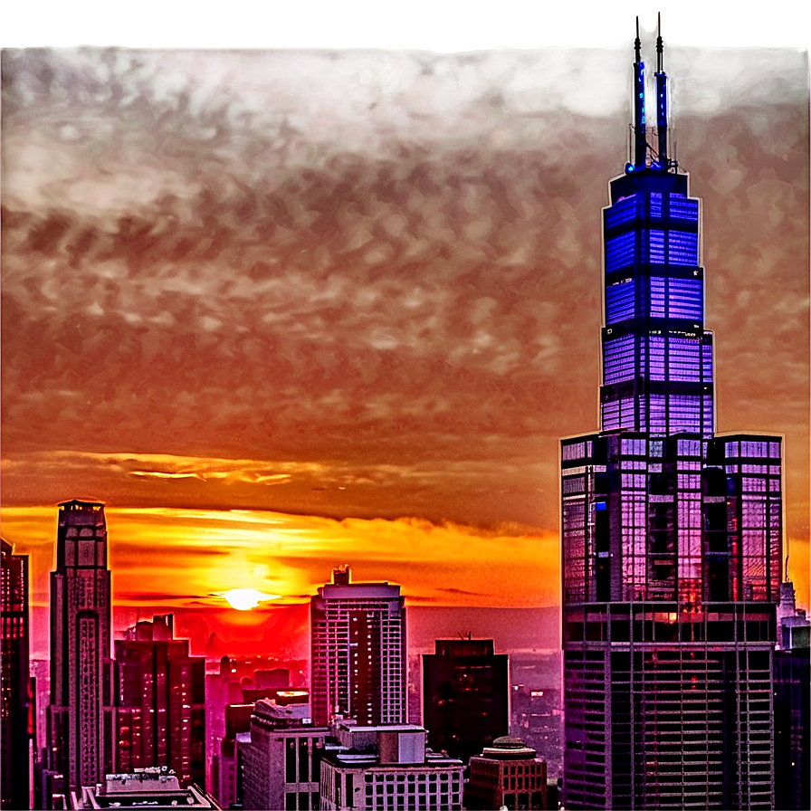 Willis Tower Vibrant Sunset Png Iac24