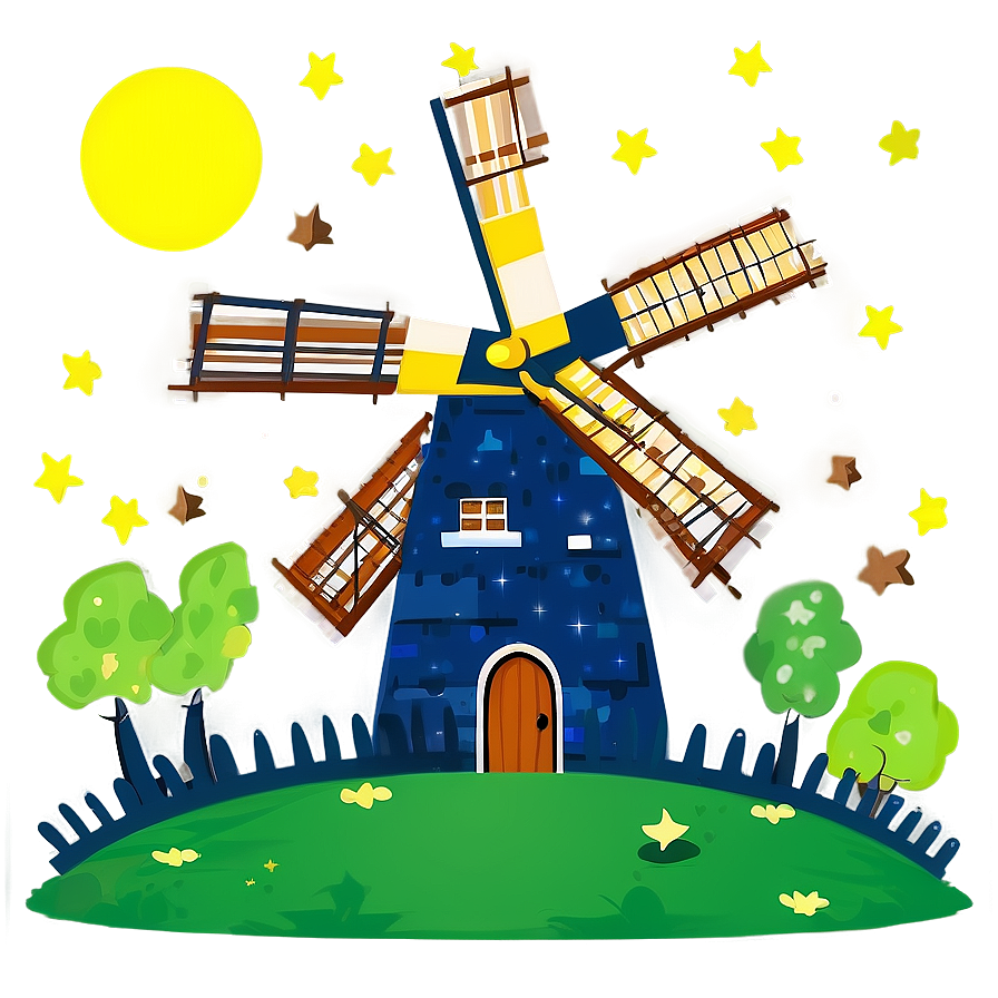 Windmill Under Starry Night Png Gjq54