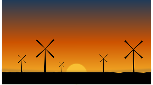 Windmills Sunset Silhouette