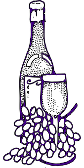 Wine Bottle Glass Grapes Outline