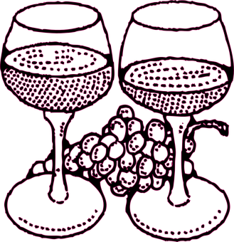 Wine Glassesand Grapes Outline