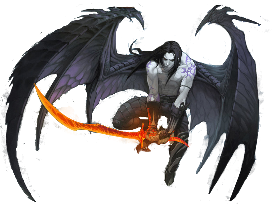 Winged Demon Warriorwith Flaming Sword