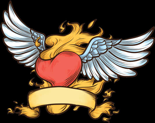 Winged Heartwith Flames Tattoo Design