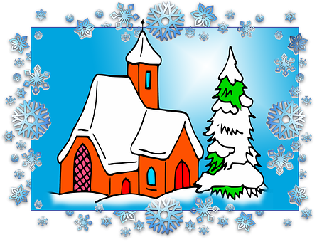 Winter_ Church_and_ Snowflakes