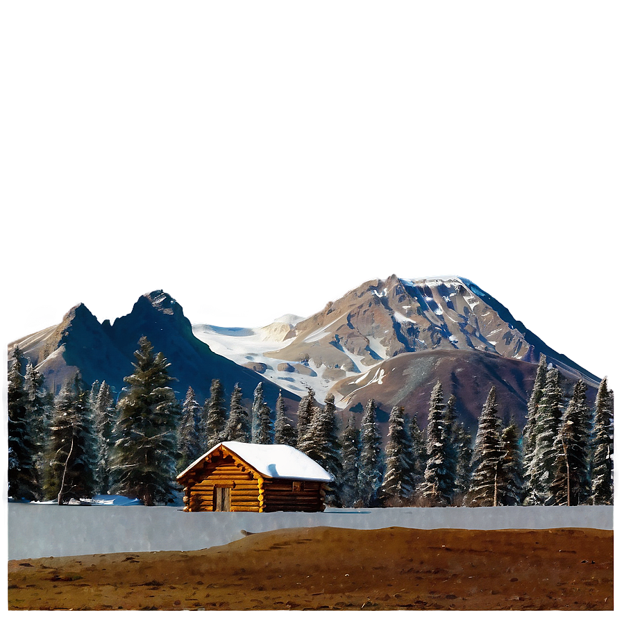 Winter Log Cabin Scene Png Xuh64