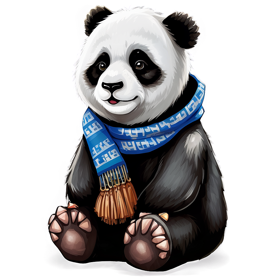 Winter Panda With Scarf Png Bud