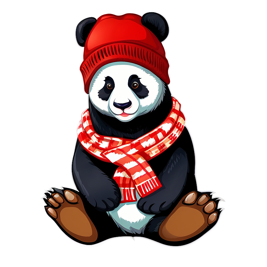 Winter Panda With Scarf Png Xtn89