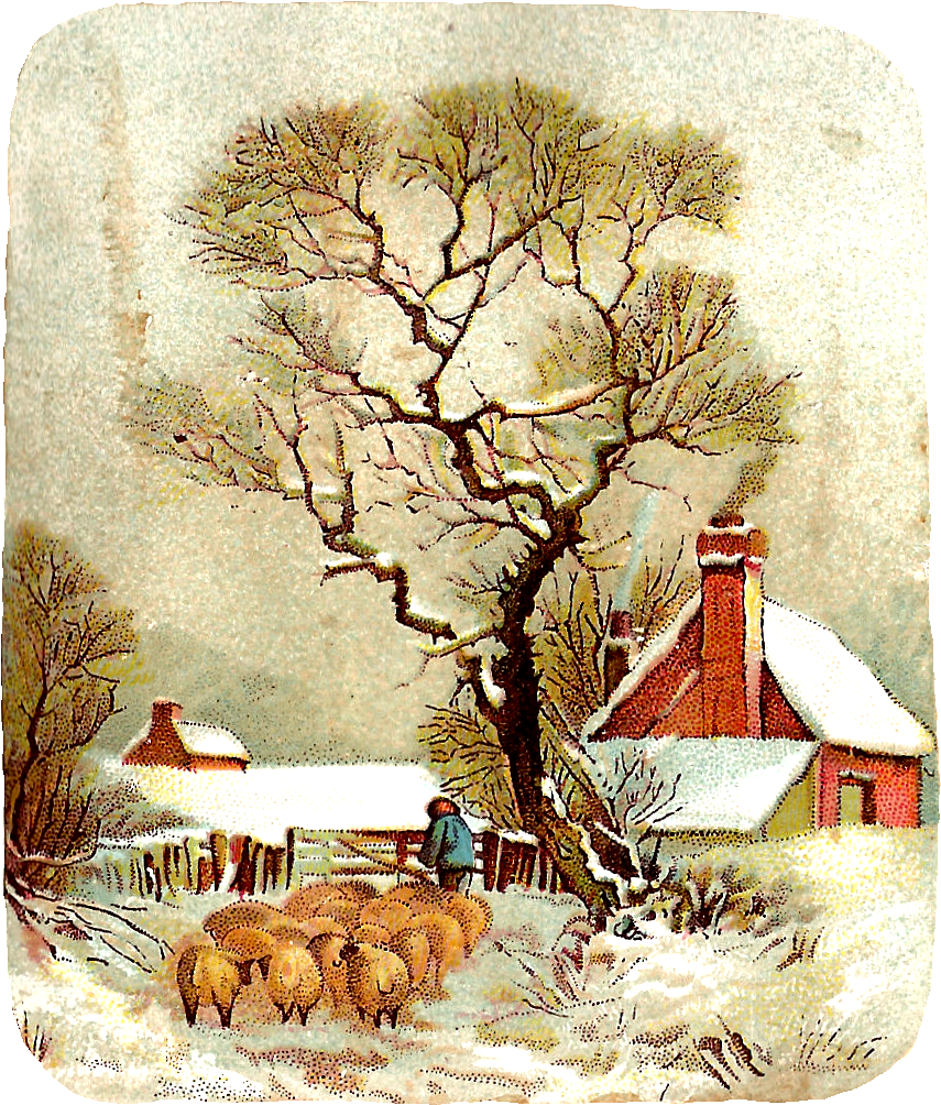 Winter_ Shepherd_ Scene_ Vintage_ Illustration