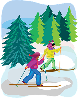 Winter Skiing Adventure Forest Scene