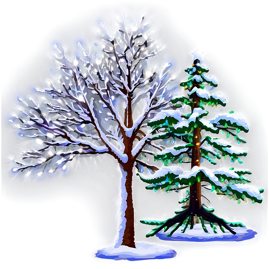 Winter Trees And Christmas Lights Png Noh