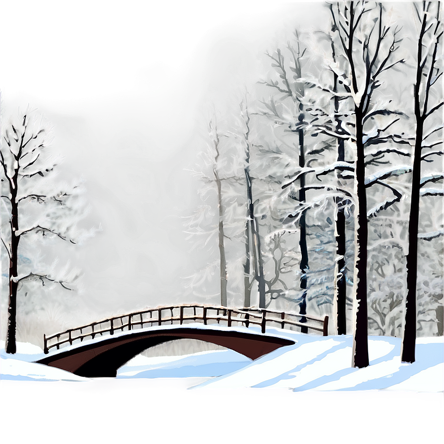 Winter Trees And Snowy Bridge Png 06292024