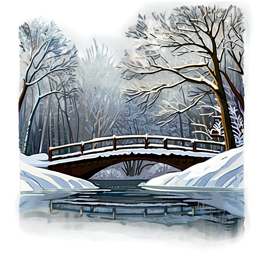 Winter Trees And Snowy Bridge Png 30