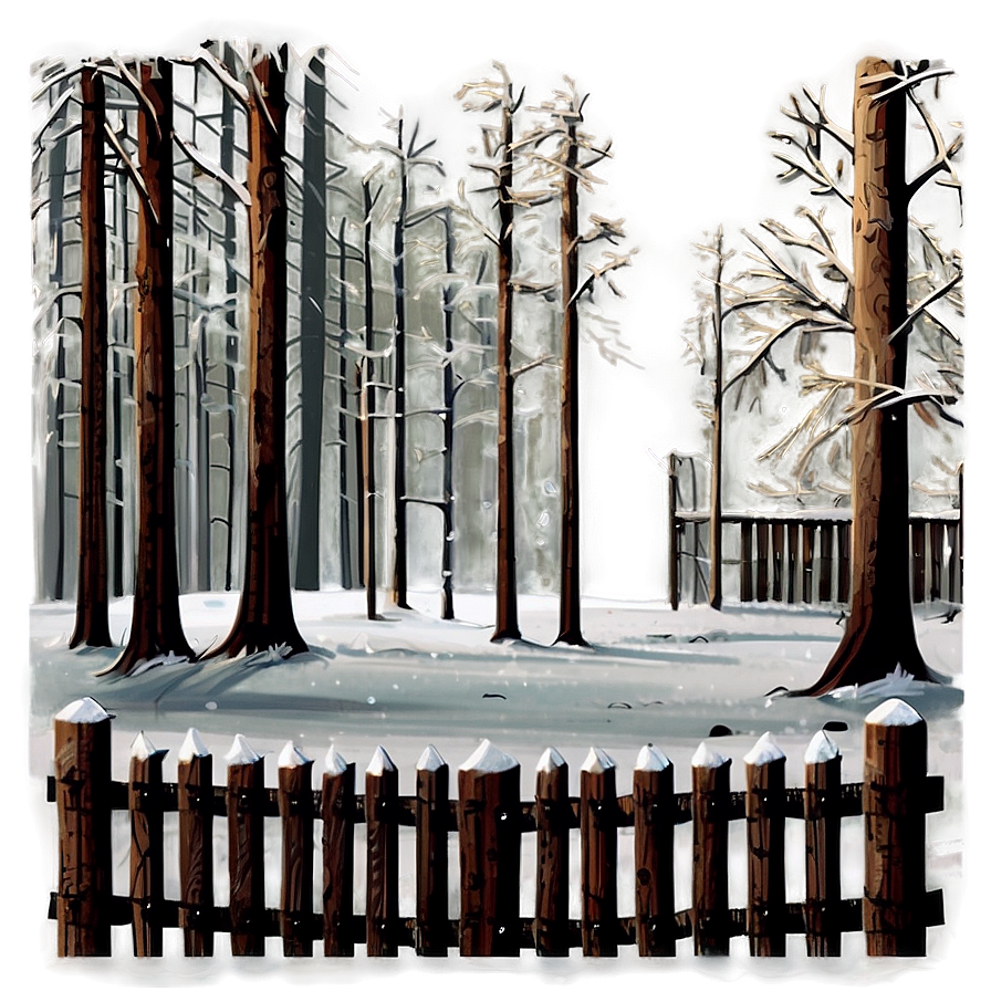 Winter Trees And Wooden Fence Png Qhu70