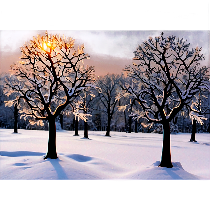 Winter Trees In Sunrise Glow Png Bdl73