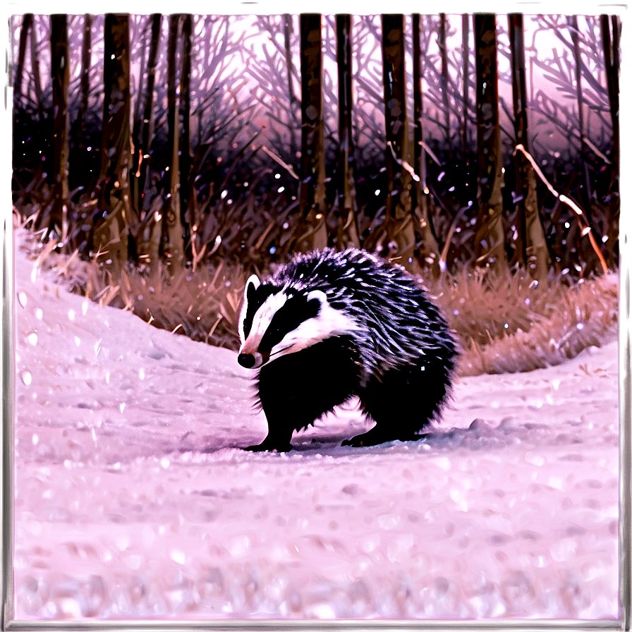 Wintery Badger Scene Png Fjl64