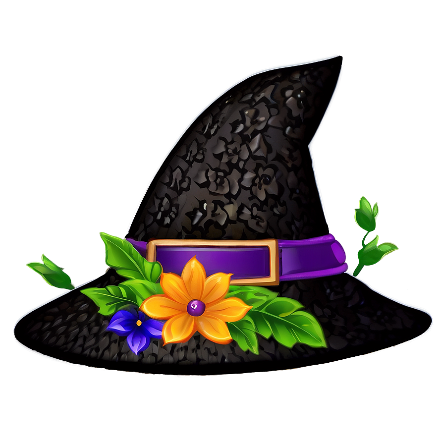 Witch Hat With Flowers Png Xjr51