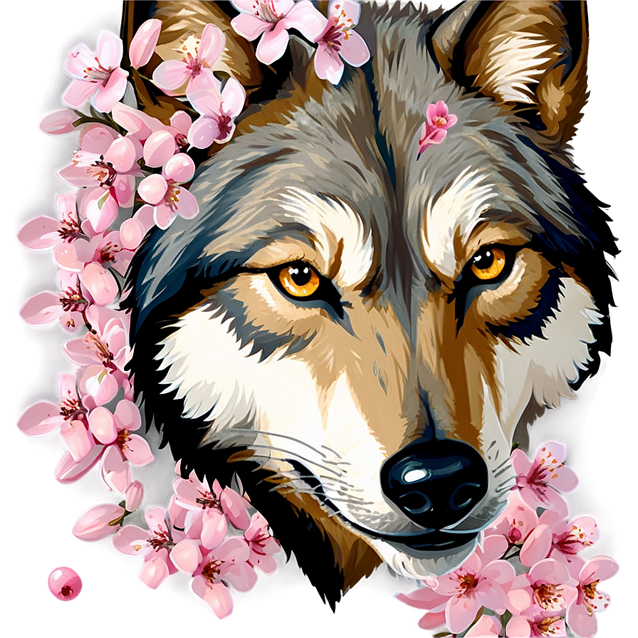 Wolf Face With Cherry Blossoms Png Fbk22