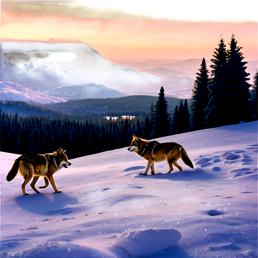 Wolves In Winter Landscape Png Wyh51