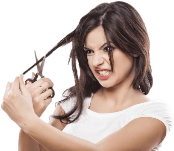 Woman Cutting Hair With Scissors