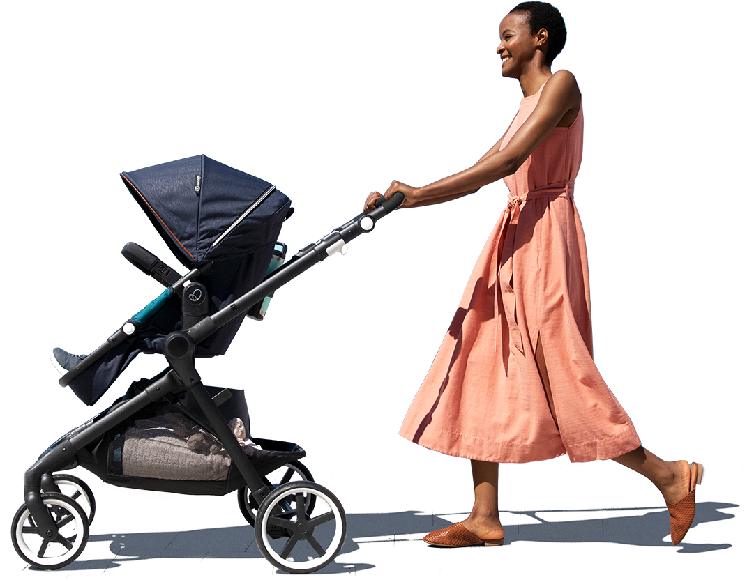 Woman Pushing Baby Stroller