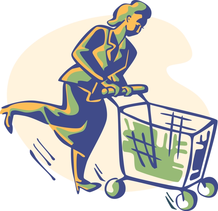 Woman Shopping Cart Illustration