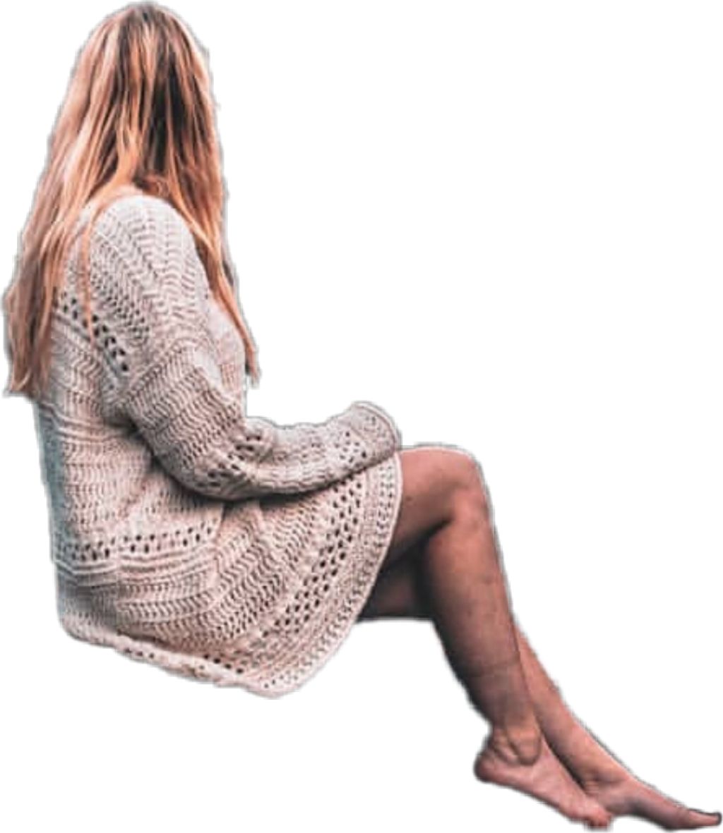 Woman Sittingin Knitted Sweater