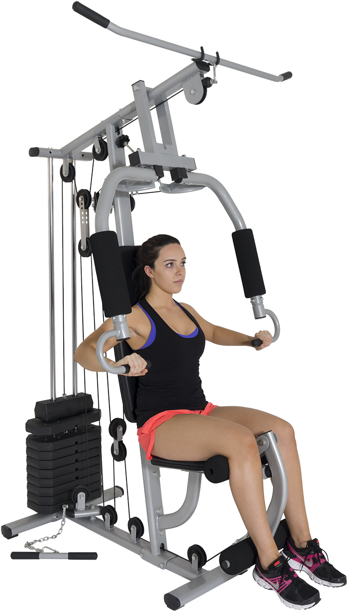 Woman Using Pec Deck Machine