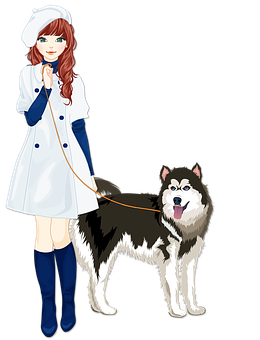 Womanand Husky Illustration