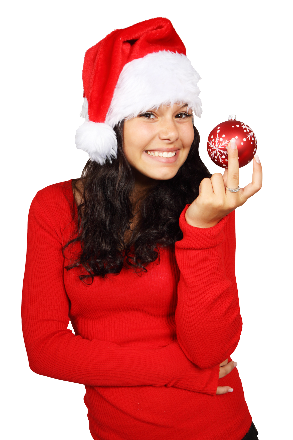 Womanin Christmas Santa Hat Holding Ornament