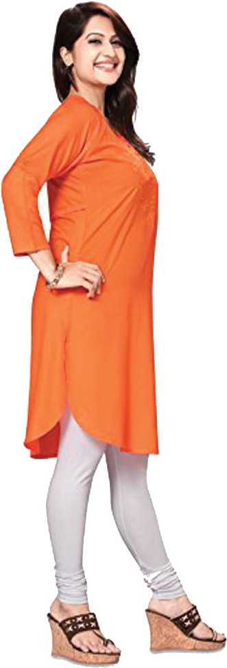 Womanin Orange Kurtiand White Leggings